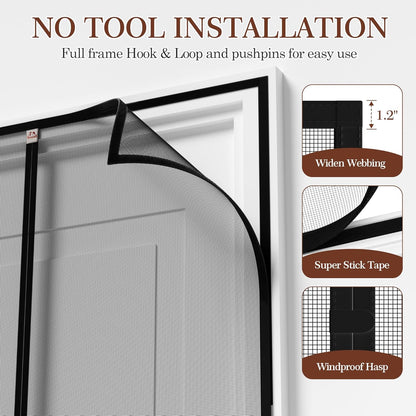 Magnetic Screen Door Fits Door Size 64" X 80", Black