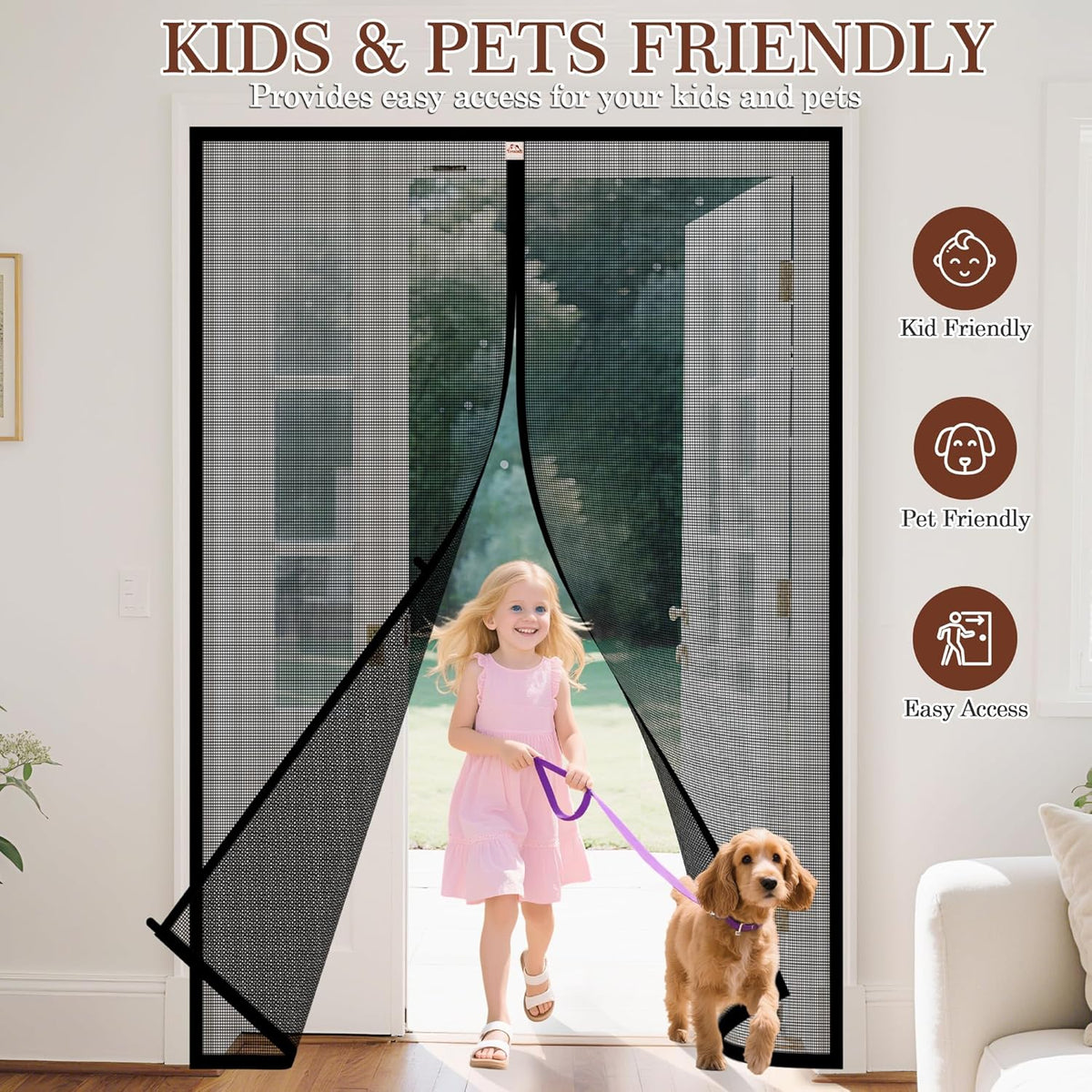 Magnetic Screen Door Fits Door Size 64" X 80", Black