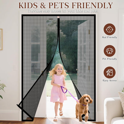 Magnetic Screen Door Fits Door Size 64" X 80", Black