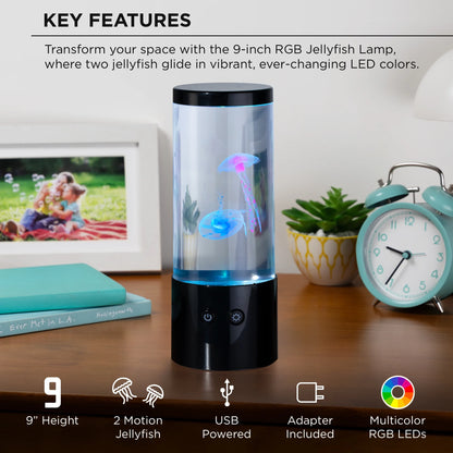 Jellyfish Night Light Lamp Motion & Multicolor Leds - Easy Mode Switching, USB Powered - 9"